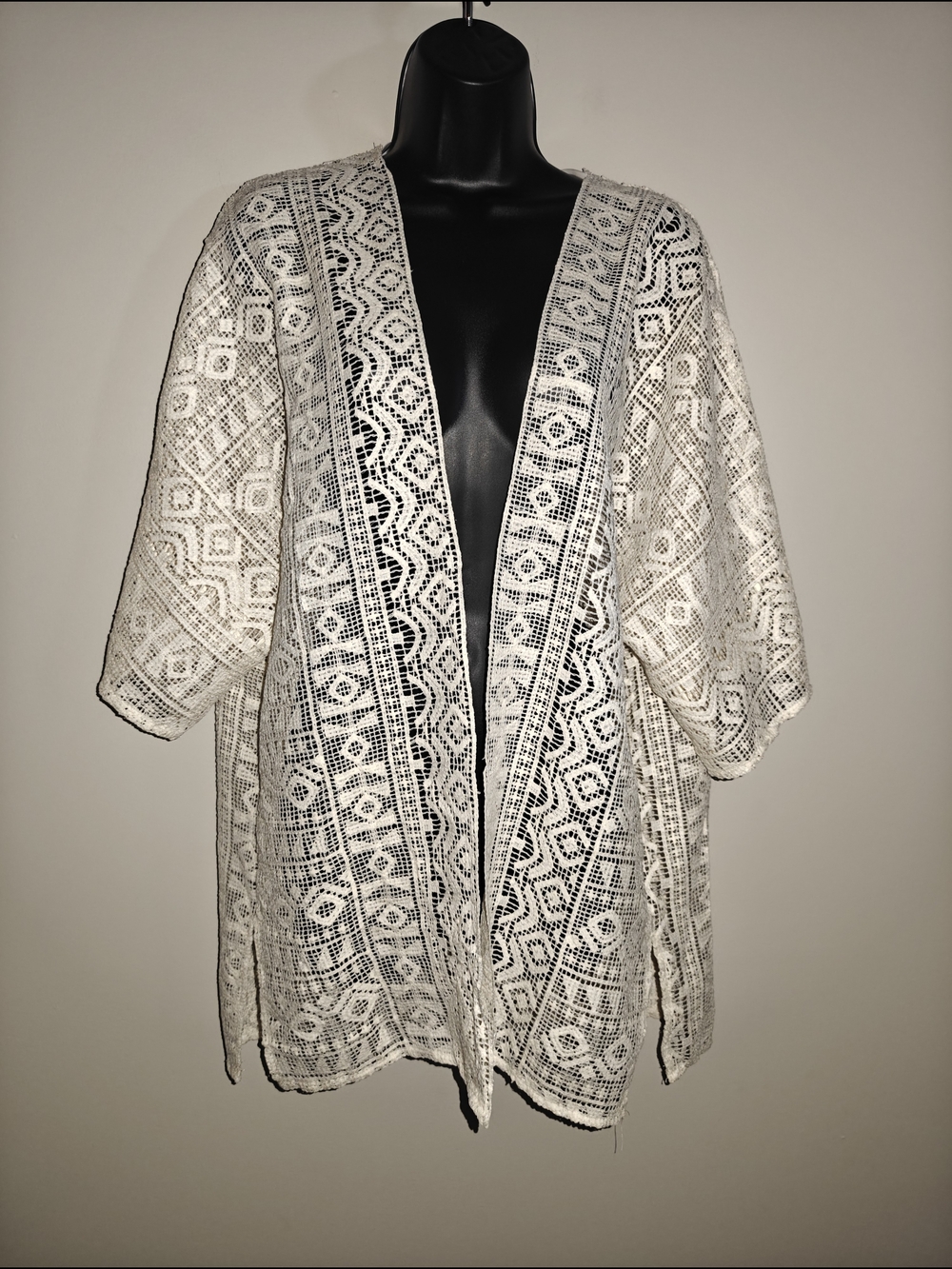 Sonoma White Crochet Open-Front Kimono
